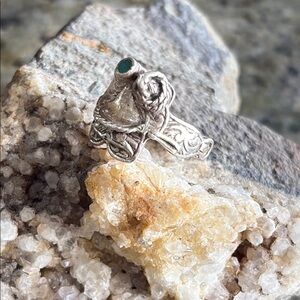 Large Vintage Sterling Silver Saddle Ring with turquoise 8